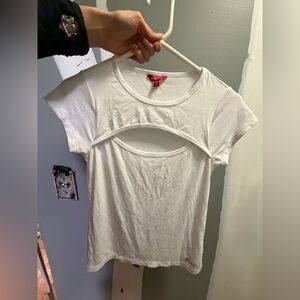 Guess White Cutout Ribbed Tee